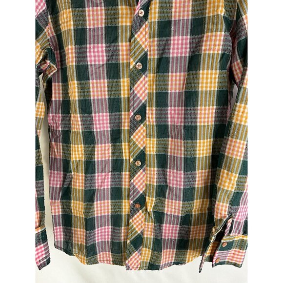 VTG 70s Cracker Barrel Rainbow Plaid Pointed Collar Button Shirt - Picture 5 of 8